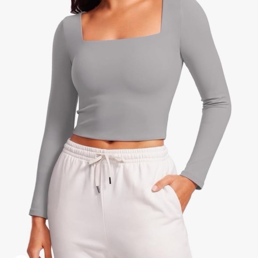 Crz yoga workout top size large crop womens gray square neck croptop - Picture 5 of 5
